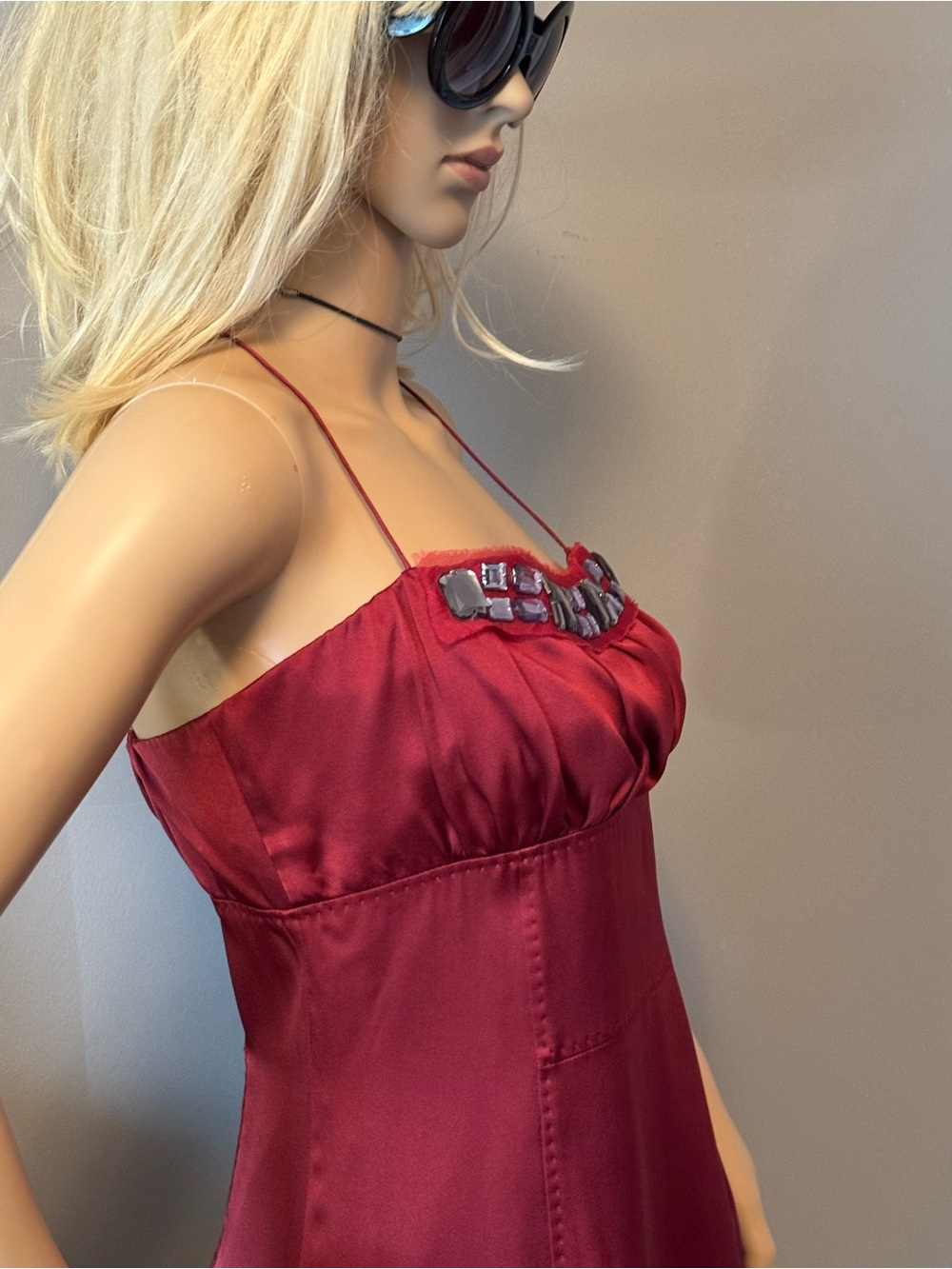 Boss Raspberry Silk Spaghetti Strap Cocktail Dress - Picture 7 of 12